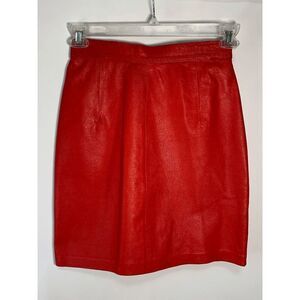 LNR Women's Knee Length Leather A-Line Skirt Red Size 6